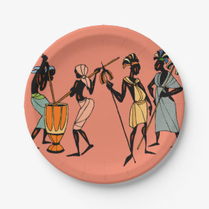 Afrikaanse vrouwen koken en dansen papieren bordje