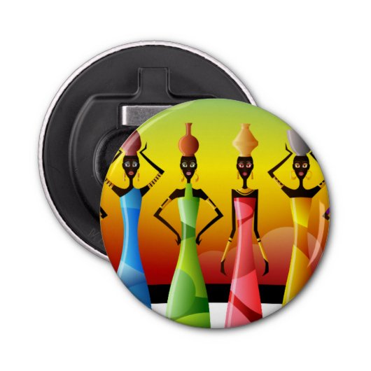 Afrikaanse vrouwen met potloden op hun hoofd button flesopener (Voorkant)