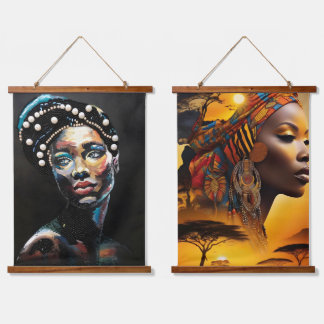 Afrikaanse vrouwen Portretten, schoonheid zwart Vr Hangend Wandkleed