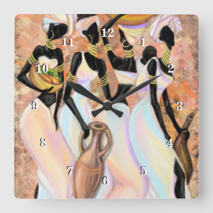 Afrikaanse wandklok - Kunststijl schilderen Vierkante Klok