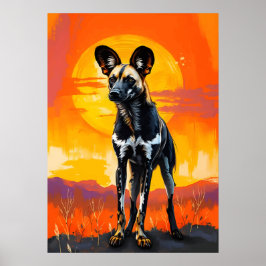 Afrikaanse wilde hond bij zonsondergang - Bold Wil Poster