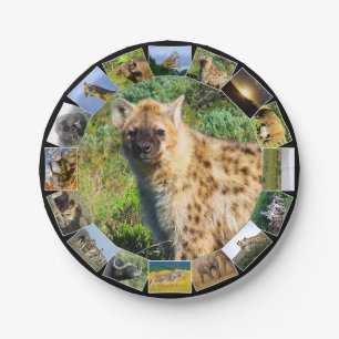 Afrikaanse Wildlife Fotocollage Gespot Hyena Papieren Bordje