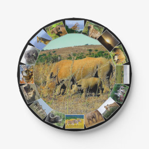 Afrikaanse Wildlife Fotocollage Rhino Reeds Papieren Bordje