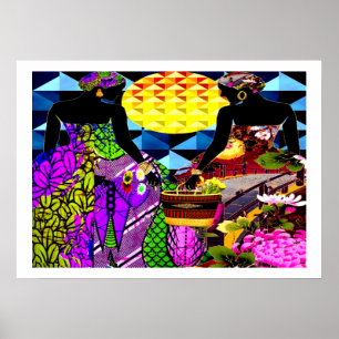 Afrikaanse zon in de tuin van bloemen poster