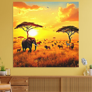 Afrikaanse Zonsondergang Safari Majesteitelijk Des Canvas Afdruk