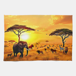 Afrikaanse Zonsondergang Safari Majesteitelijk Des Theedoek