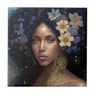 Afrikaanse zwarte godin koningin Fantasy Art C Tegeltje