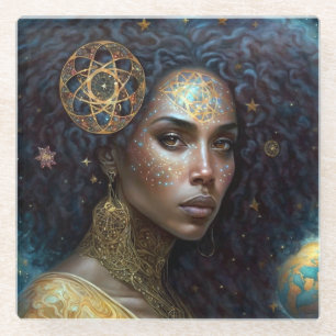 Afrikaanse zwarte godin koningin Fantasy Art Glazen Onderzetter