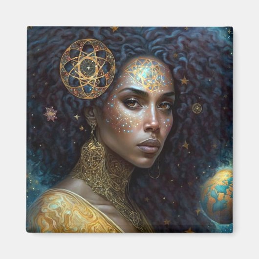 Afrikaanse zwarte godin koningin Fantasy Art M Magneet (Voorkant)