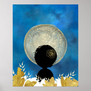 Afrikaanse zwarte vrouw voor de maan muurkunst poster
