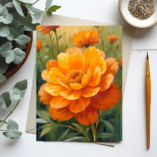 Afrikaantje Bloem Oranje Waterverf Bloemschilder Briefkaart