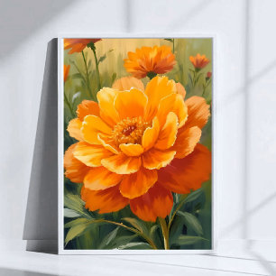 Afrikaantje Bloem Oranje Waterverf Bloemschilder Poster
