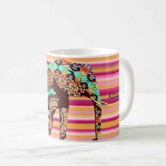Afrique Colorée Eléphant Stripe Mug (Devant droit)