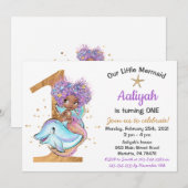 Afro-Américaine Sirène 1er anniversaire Invitation (Devant / Derrière)