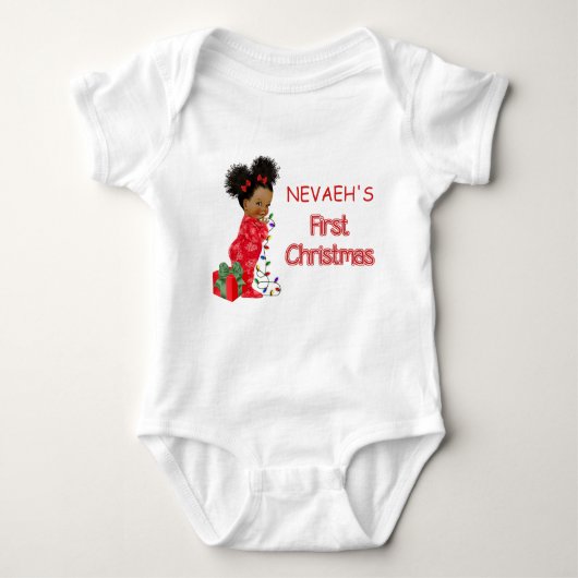 Afro-Amerikaans Baby Meisje Eerste Kerstmis T-Shir Romper (Voorkant)