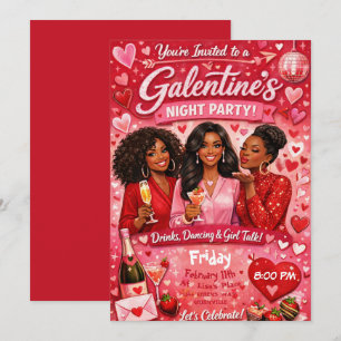 Afro-Amerikaans Galentine's Night Vriendinnenfeest Kaart