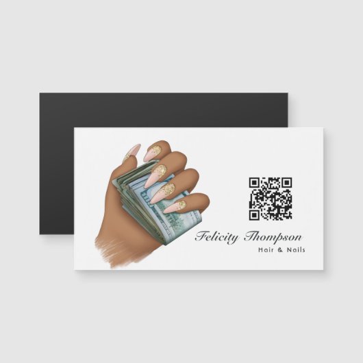 Afro-Amerikaans haar en nagels QR-code (Voorkant / Achterkant)