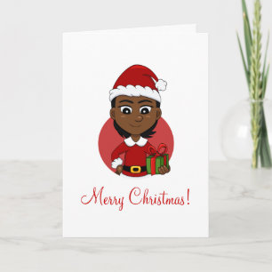 Afro-Amerikaans kerstmeisje met kort haar Feestdagen Kaart