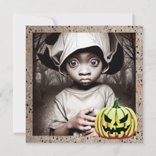 Afro-Amerikaans kind met grote ogen Halloween Kaart