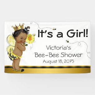 Afro-Amerikaans meisje Bee Baby Shower Spandoek