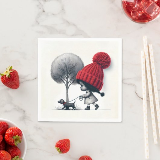 Afro-Amerikaans meisje dat haar hond uitlaat Servet (Insitu)