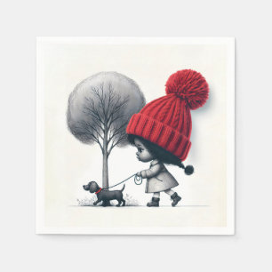 Afro-Amerikaans meisje dat haar hond uitlaat Servet