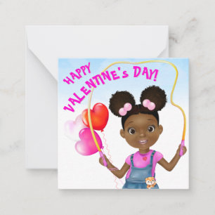 Afro-Amerikaans Meisje dat Klaslokalen Valentijnsd Notitiekaartje