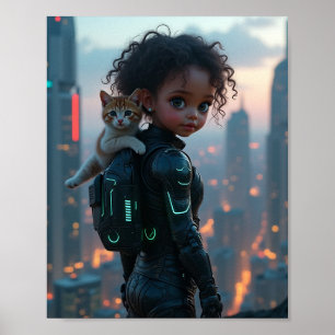 Afro-Amerikaans meisje met haar kitten Poster