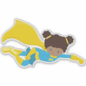 Afro-Amerikaans meisje, Superheldin, Gele cape Sticker (Voorkant)