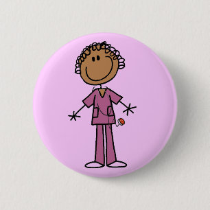 Afro-Amerikaans Vrouw Stick Figuur Nurse Ronde Button 5,7 Cm