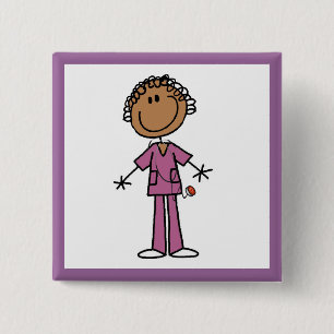 Afro-Amerikaans Vrouw Stick Figuur Nurse Vierkante Button 5,1 Cm