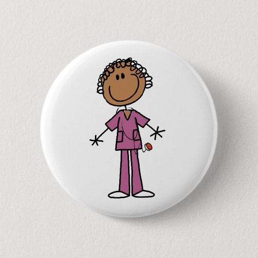 Afro-Amerikaans Vrouw Stick Figuur Zonnese Button (Voorkant)