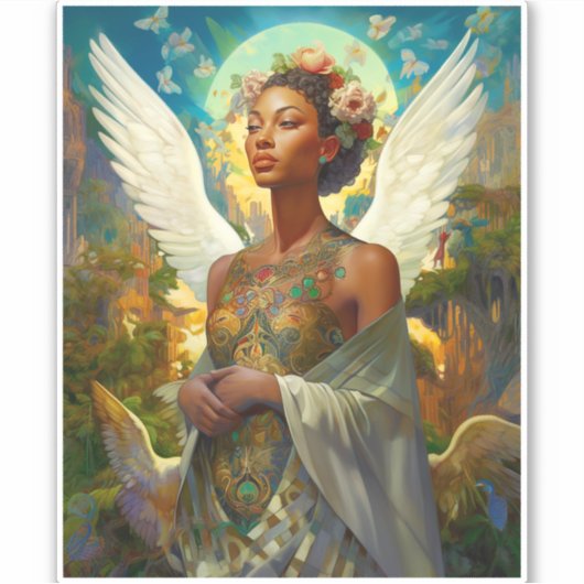 Afro-Amerikaanse Angel Goddess Fantasy Art Sticker (Voorkant)