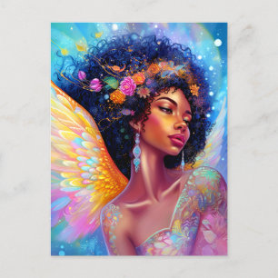 Afro-Amerikaanse Angel Lady Fantasy Kunst Briefkaart