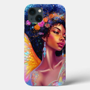 Afro-Amerikaanse Angel Lady Fantasy Kunst iPhone 13 Hoesje