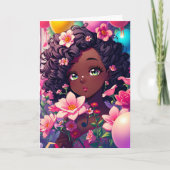 Afro-Amerikaanse Anime Girl Verjaardag Kaart (Voorkant)