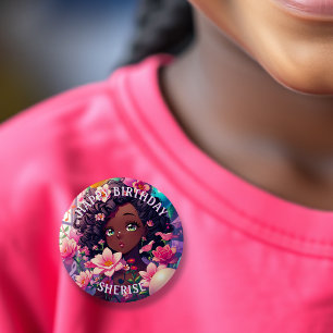 Afro-Amerikaanse anime Verjaardagsmeisje gepersona Ronde Button 5,7 Cm