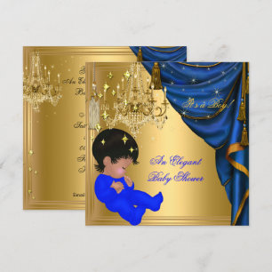 Afro-Amerikaanse baby shower jongen blauw goud Kaart