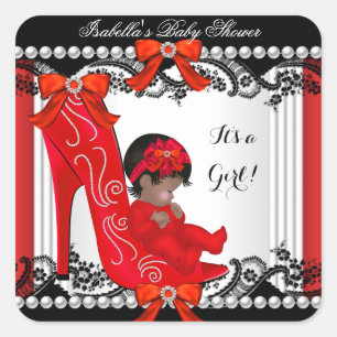 Afro-Amerikaanse Baby Shower Meisje Rode Schoen Vierkante Sticker