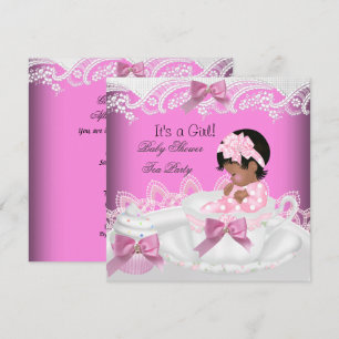 Afro-Amerikaanse Baby Shower Meisje Roze Baby Thee Kaart