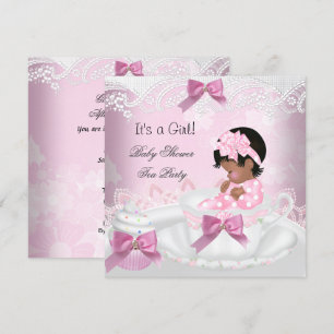 Afro-Amerikaanse Baby Shower Meisje Roze Baby Thee Kaart