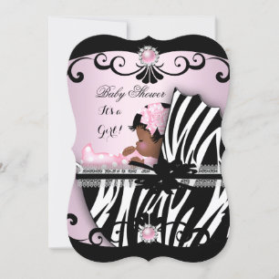 Afro-Amerikaanse Baby Shower Meisje Roze Zebra 4 Kaart