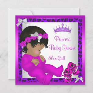 Afro-Amerikaanse Baby Shower Paars Roze Luipaard 3 Kaart