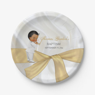 Afro-Amerikaanse babyjongen doop christening Papieren Bordje