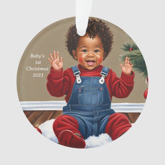 Afro-Amerikaanse Baby's 1e Kerstmis Ornament (voorkant)