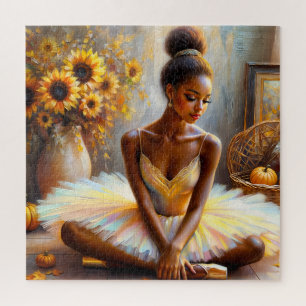 Afro-Amerikaanse ballerina herfst zonnebloemen Legpuzzel