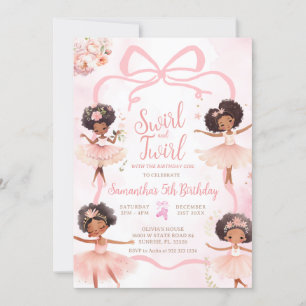 Afro-Amerikaanse Ballerina Tutu Pink Bow Verjaarda Kaart