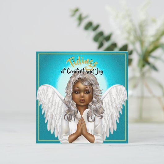 Afro-Amerikaanse Biddende Engel Kaart (Staand voorkant)