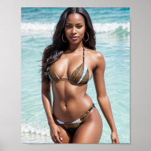 Afro-Amerikaanse bikini model bruin zwempak Poster