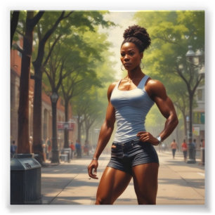 Afro-Amerikaanse bodybuilder Sportief kijken in Pa Foto Afdruk